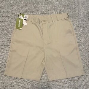 Savane Tan Flat Front Khaki Dress Shorts